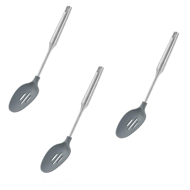 YBM Home Silicone Non-Stick Slotted Cooking Serving Spoons - Grey - Pack of 3