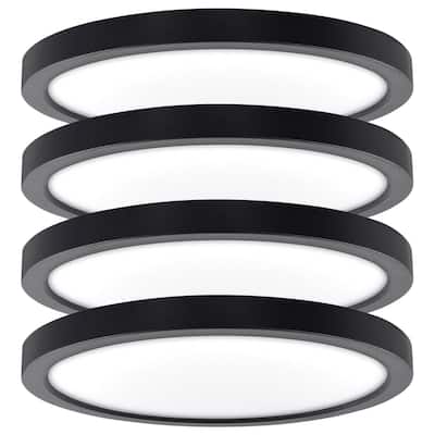Luxrite Slim 9 Inch LED Flush Mount Ceiling Light, 18W 1200LM, 5CCT 2700K-5000K, Dimmable, Wet Rated - Black (4 Pack)