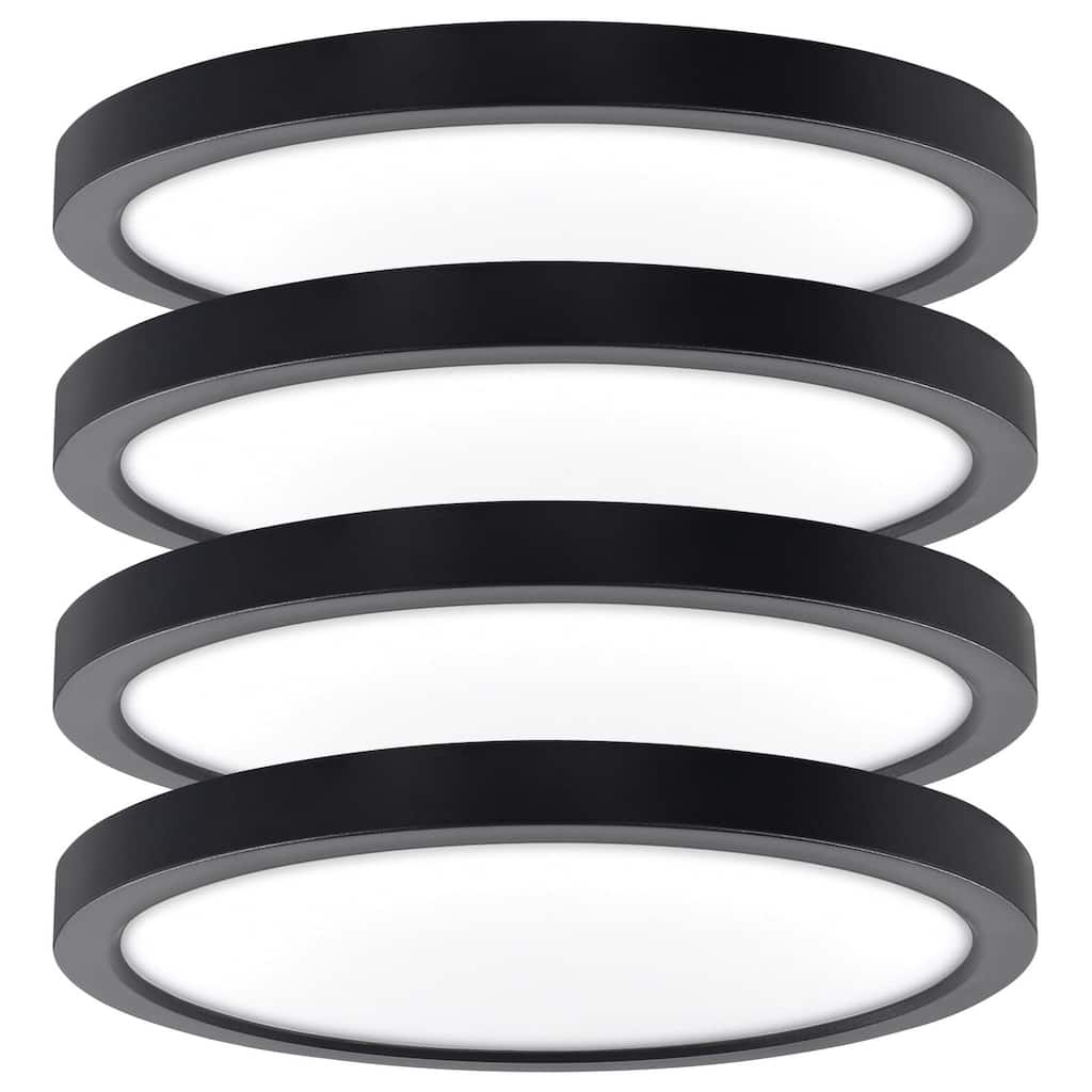 Luxrite Slim 9 Inch LED Flush Mount Ceiling Light, 18W 1200LM, 5CCT 2700K-5000K, Dimmable, Wet Rated - Black (4 Pack)