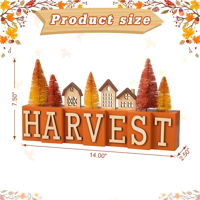 Glitzhome 14"L Fall Harvest Wooden House & Brush Trees Table Decor