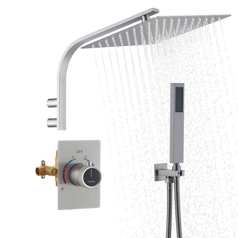 CASAINC Integrated 10 Inch Wall Mouted Shower Head 2 Function with Pressure Balancing Valve CUPC Certified