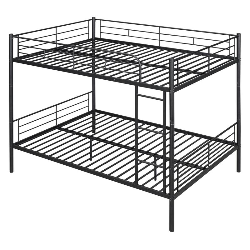 Bunk Bed Frame with Ladder and Guardrail, White Black Optional