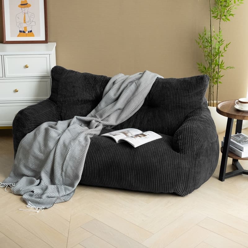 Pamapic Bean Bag Chair, Double Seater Corduroy Lazy Sofa - Black