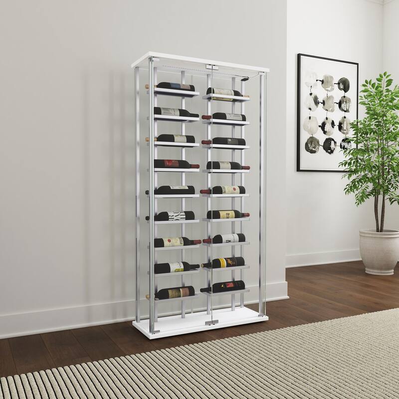 Montara Tempered Glass Wine Storage Display Curio Cabinet With Led Lighting Chrome