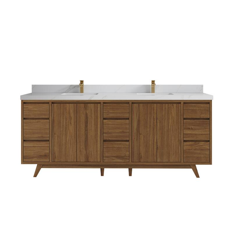 Willow Collections 84 in. W x 22 in. D Madison Teak Double Sink Bathroom Vanity with Countertop