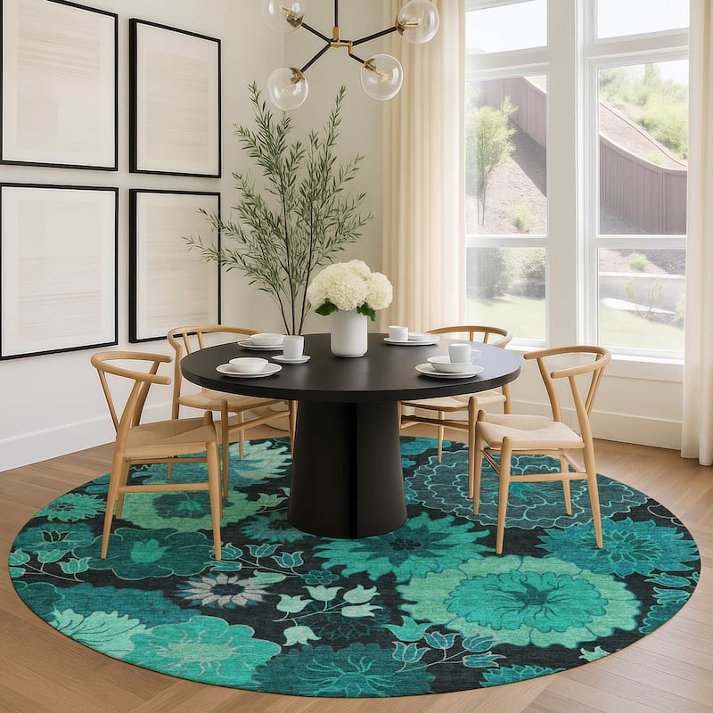 Machine Washable Indoor/ Outdoor Modern Floral Chantille Rug