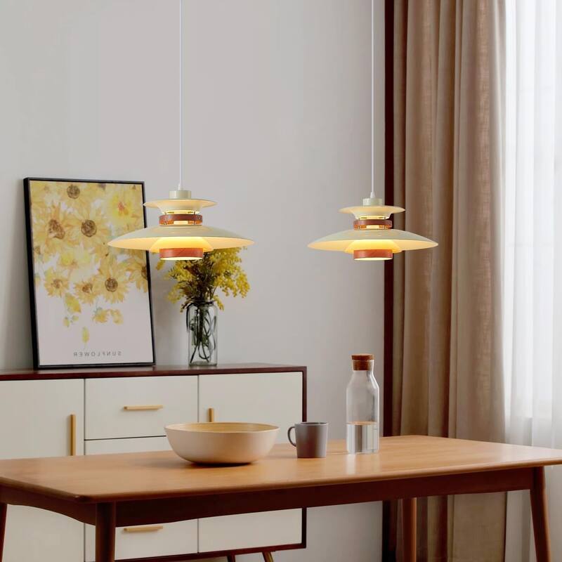 Adjustable dining room light beige+dark wood pendant lamp wood, metal hanging light