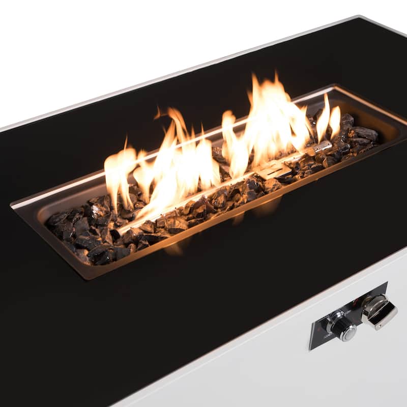 LSI 42 White Smoked Glass Metal Rectangle Fire Pit
