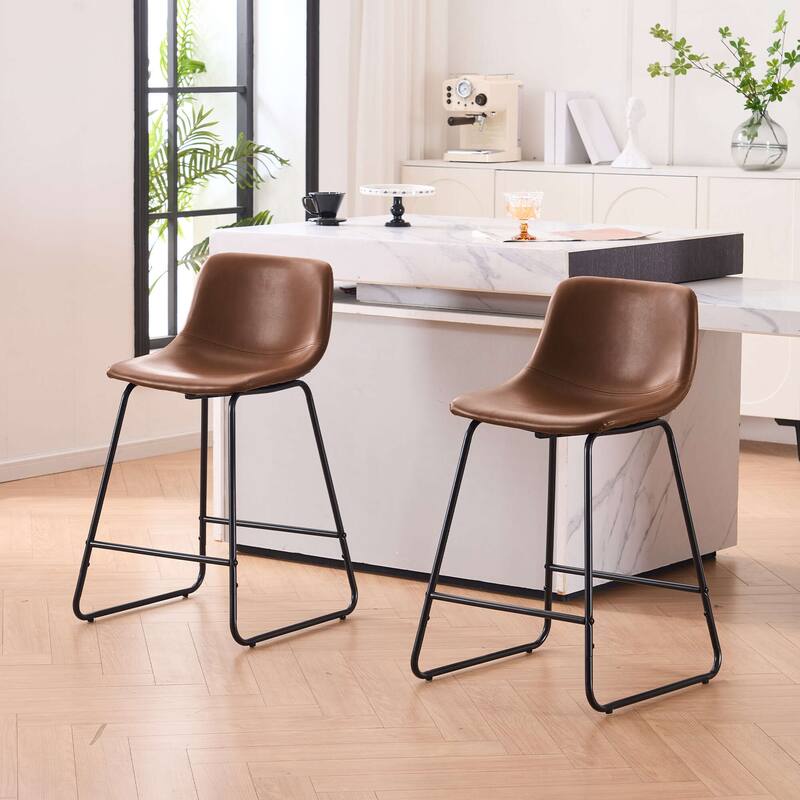 FERPIT Bar Stools Set of 2, Faux Leather Counter Height Bar Stools with Back