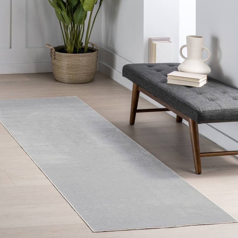 Nuloom Argelia Solid Machine Washable Area Rug - 2' 6" x 8' - Light Grey - Runner