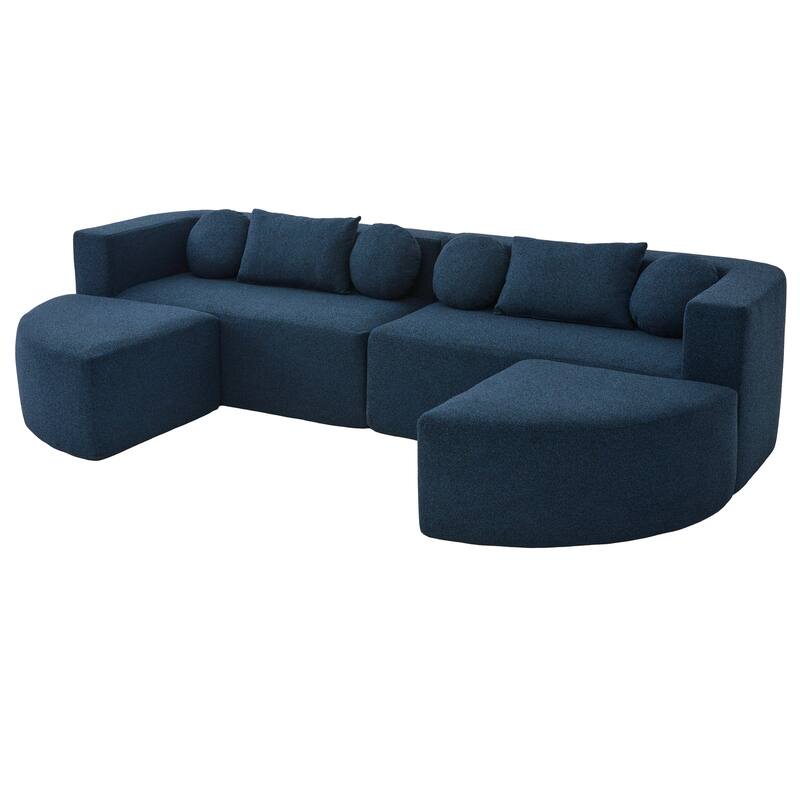 Curved Modular Sectional Boneless Upholstered Sofa Convertible Sleeper Sofa Bed, Free Combination, Boucle Deep Seating Sofa