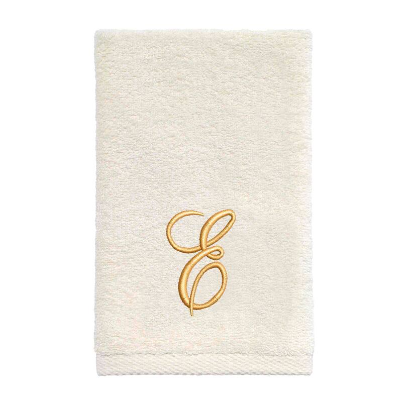Avanti Linens Ivory/Gold Script Monogram Fingertip Towel Letter E - Fingertip Towel