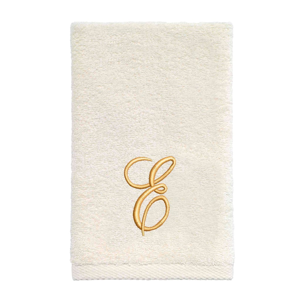 Avanti Linens Ivory/Gold Script Monogram Fingertip Towel Letter E - Fingertip Towel