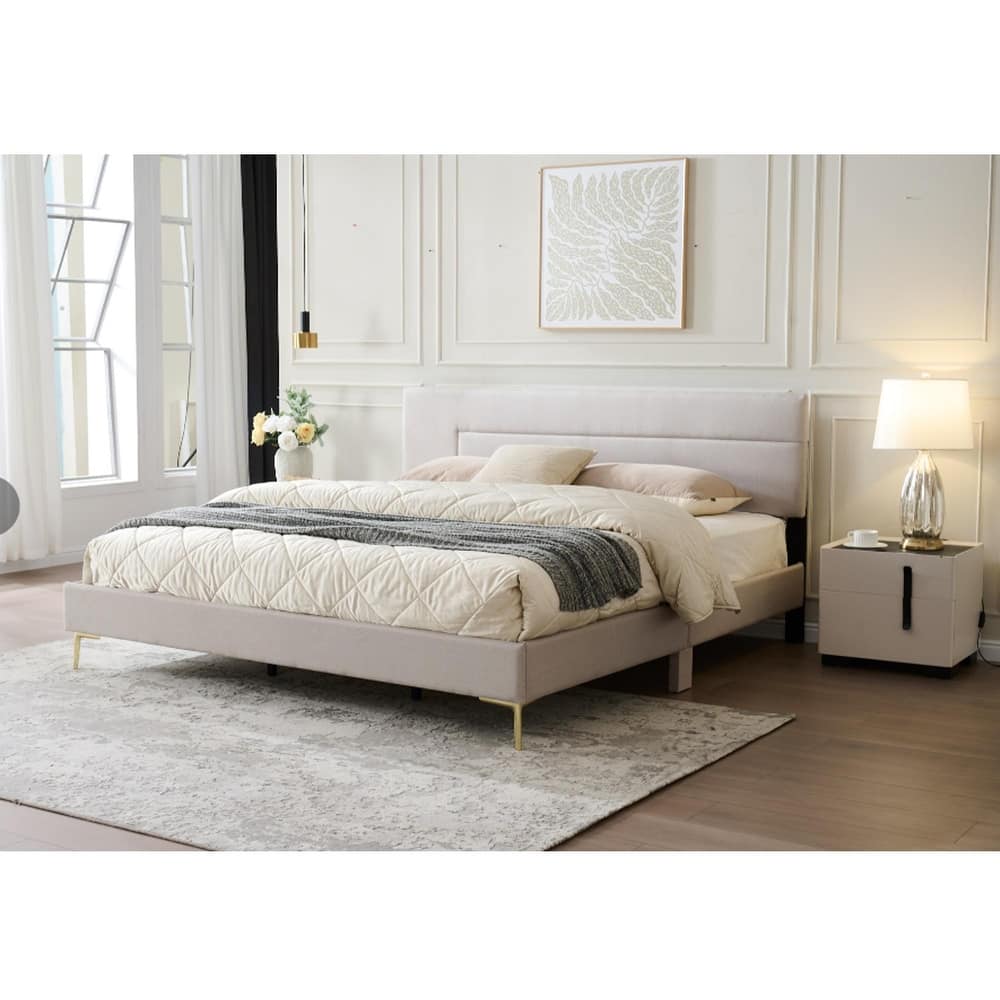 Verona Collection Brown/Gold Wood & Metal Bed Frame Twin to King