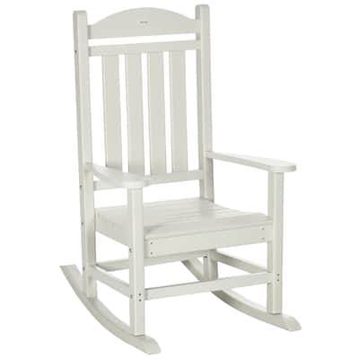 Outdoor Rocking Chair, All Weather-Resistant Rocking Patio Chairs with Rustic High Back, Oversized Seat and Slatted Backrest
