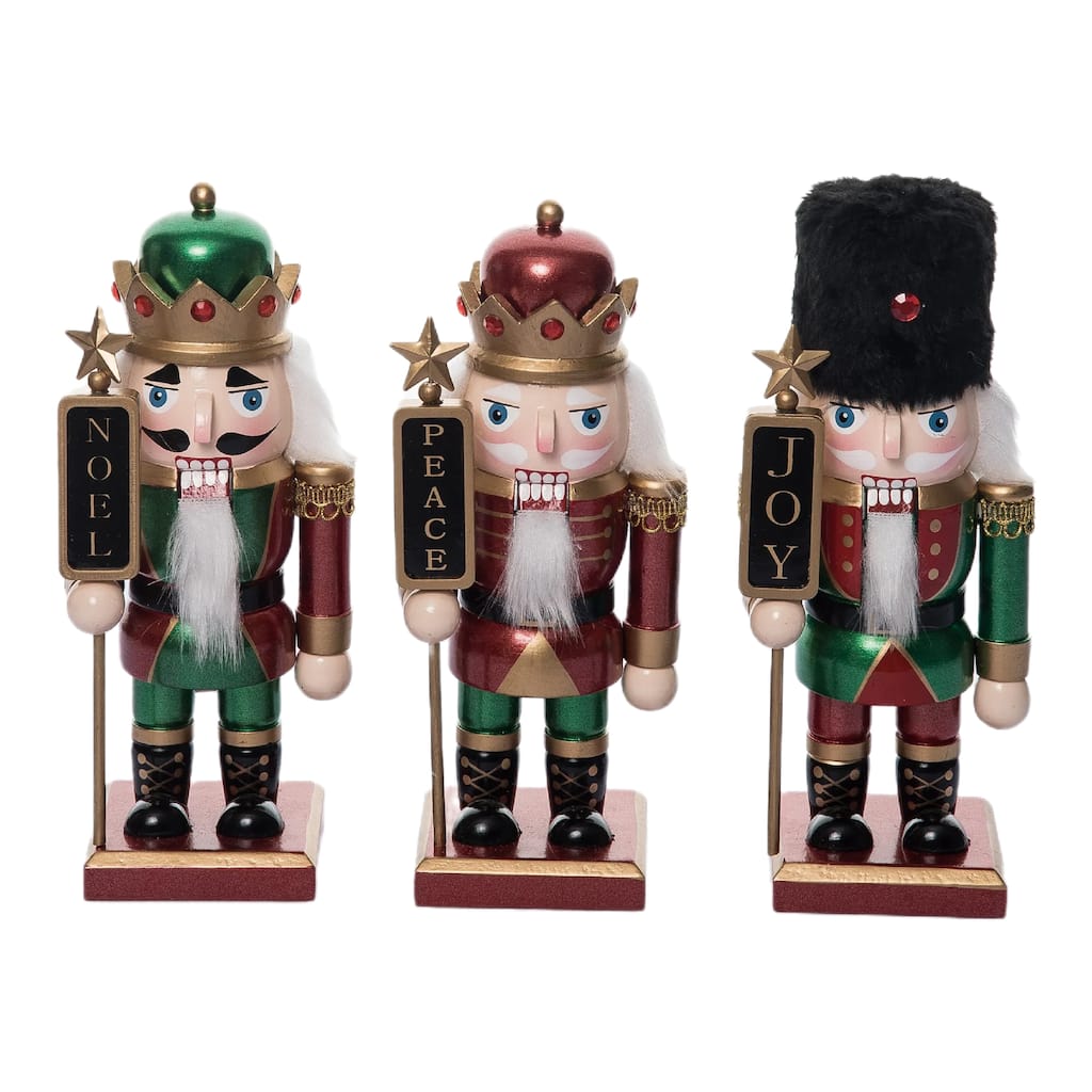 Transpac Wood Chubby Nutcracker Set of 3 Christmas Home Decorations