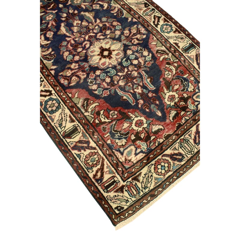 Fine Vintage Distressed Bricia Navy/Beige Runner - 3'6" x 9'5"