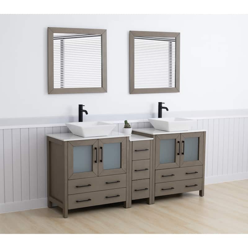 Vanity Art 72" Double Sink Bathroom Vanity Set with Engineered Marble Top Free Mirror - 72 x 18.5 x 36 Inches