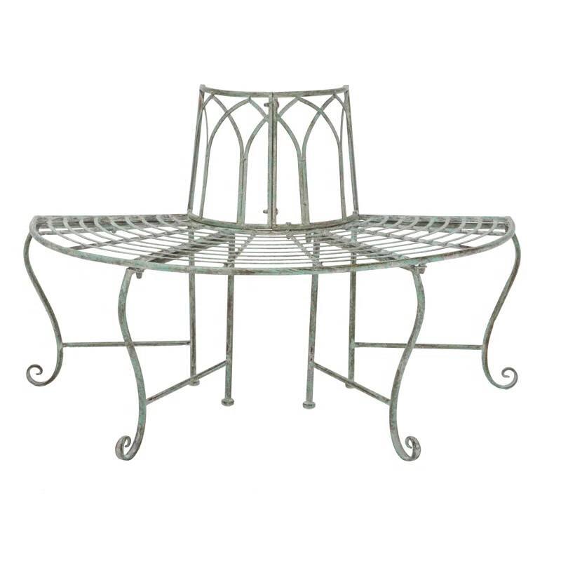 Iron Outdoor Half-Circle Patio Garden Tree Bench - 23.5'' D x 50” W x 30.75” H