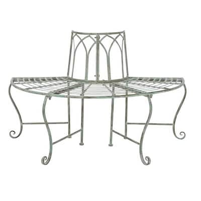 Iron Outdoor Half-Circle Patio Garden Tree Bench - 23.5'' D x 50” W x 30.75” H