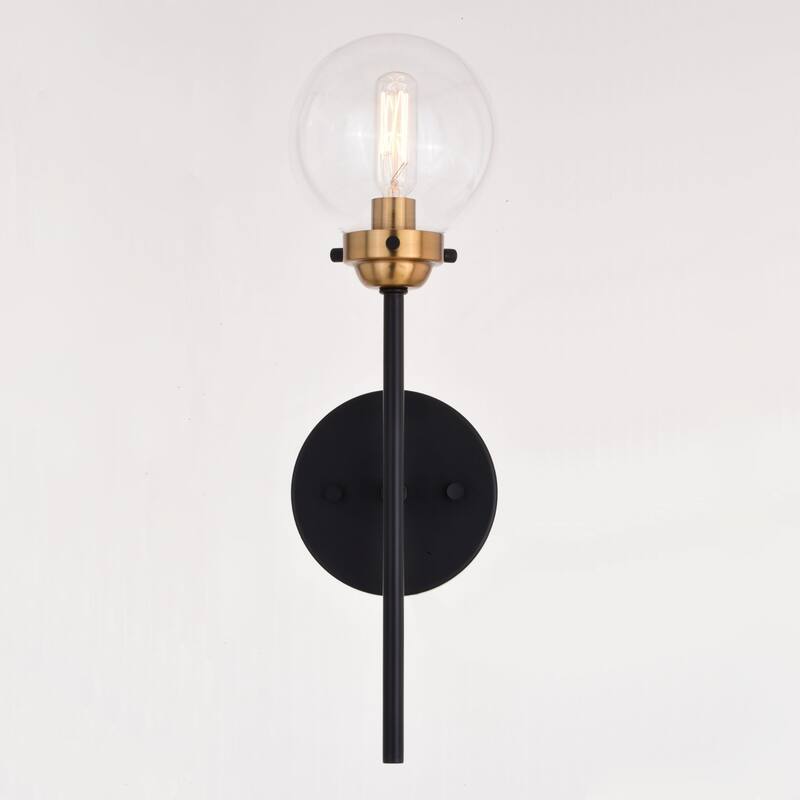 1 Light Industrial Mid Century Modern Wall Sconce in Brass and Oil Rubbed Bronze with Clear Glass Globe - 16