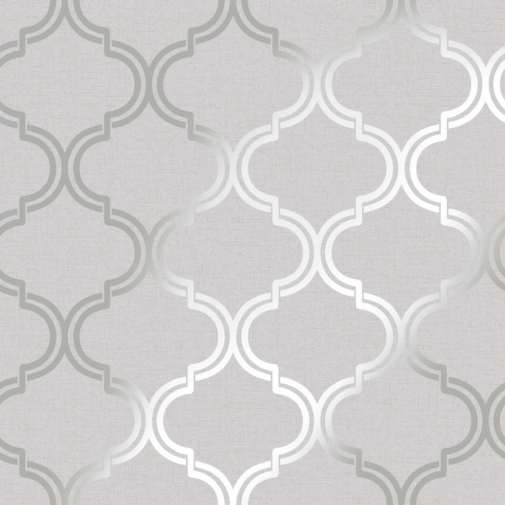 Glistening Geometric Trellis Grey and Silver Unpasted Wallpaper – 396in x 20.8in