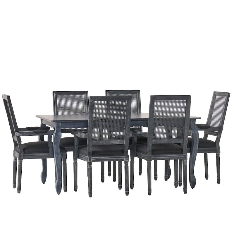 Marlette Wood and Cane Upholstered Expandable 7 Piece Dining Set by Christopher Knight Home