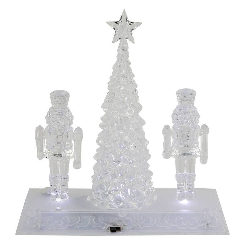 LED Lighted Icy Crystal Nutcracker and Christmas Tree Decoration - 9" - White Lights