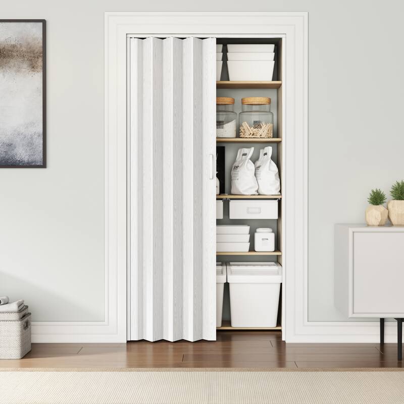 Home Studio PVC Foldable Accordion Door, Space-Saving, Room Divider Door - 32-White Oak