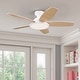 preview thumbnail 22 of 113, 5 - Blade Low Profile Flush Mount Modern Ceiling Fan with LED Light and Remote 42" - White with Light Woodgrain Blades