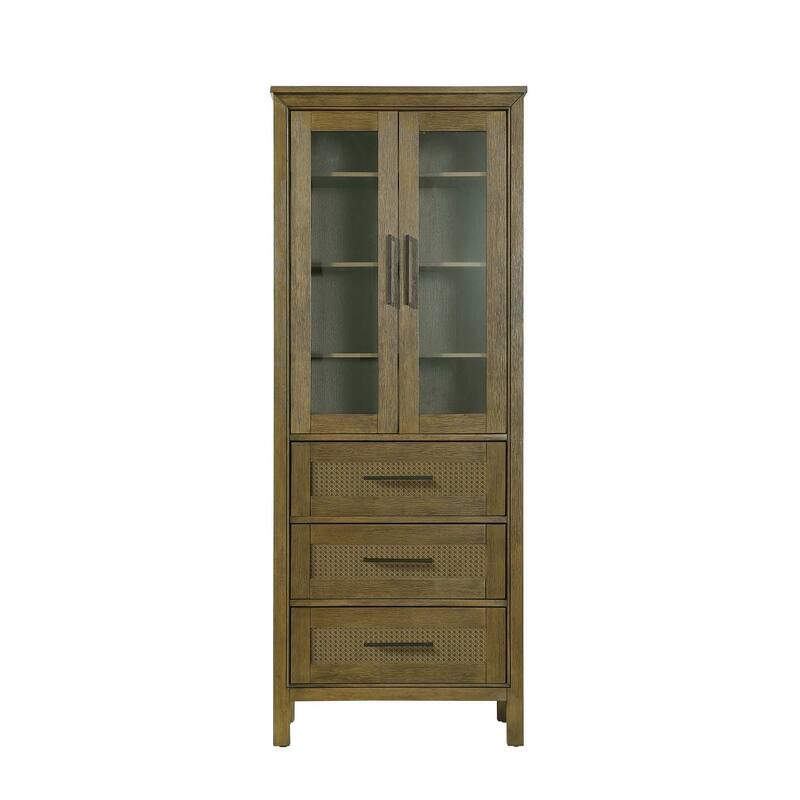 Winslow 16-28 Inch Bath Storage Glass Cabinet - Hazel Oak - 28"
