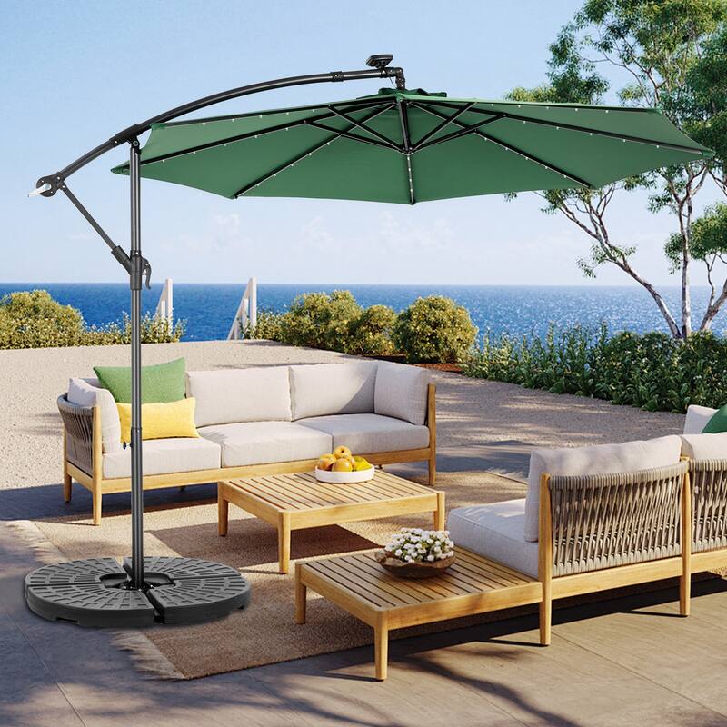 10ft Solar LED Offset Hanging Market Patio Umbrella ( Dark blue)(No Base) - Dark Green