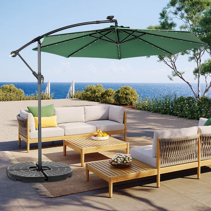 HOMEFUN 10ft Solar LED Offset Hanging Market Patio Umbrella