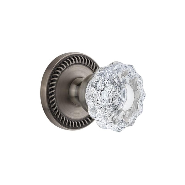 Grandeur NEWVER_PRV_238 Newport Solid Brass Rose Privacy Door Knob Set with Versailles Crystal Knob and 2-3/8" Backset
