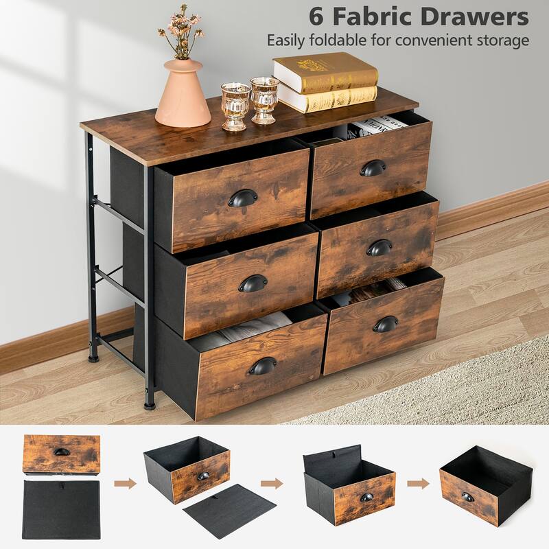 Costway 6 Drawer Dresser Fabric Storage Tower w/wooden Top Chest