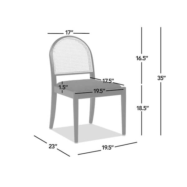 dimension image slide 0 of 3, Panama 18" Curved Cane Rattan Boucle Upholstered Dining Chair (Set of 2)