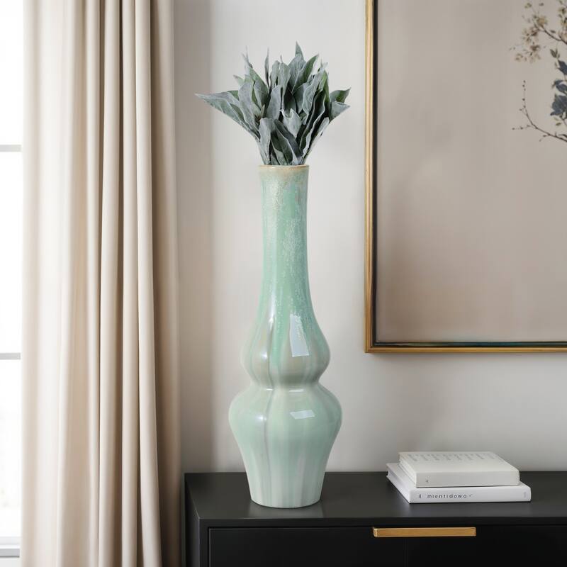 Stoneware Ceramic Vase Tall Sculptural Silhouette Glazed Finish Modern - 8" x 8" x 24"