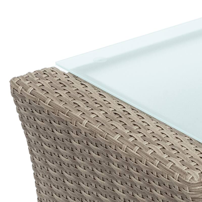 Outdoor 6-Piece Rattan Conversation Sofa Set with Glass Table & Ottoman