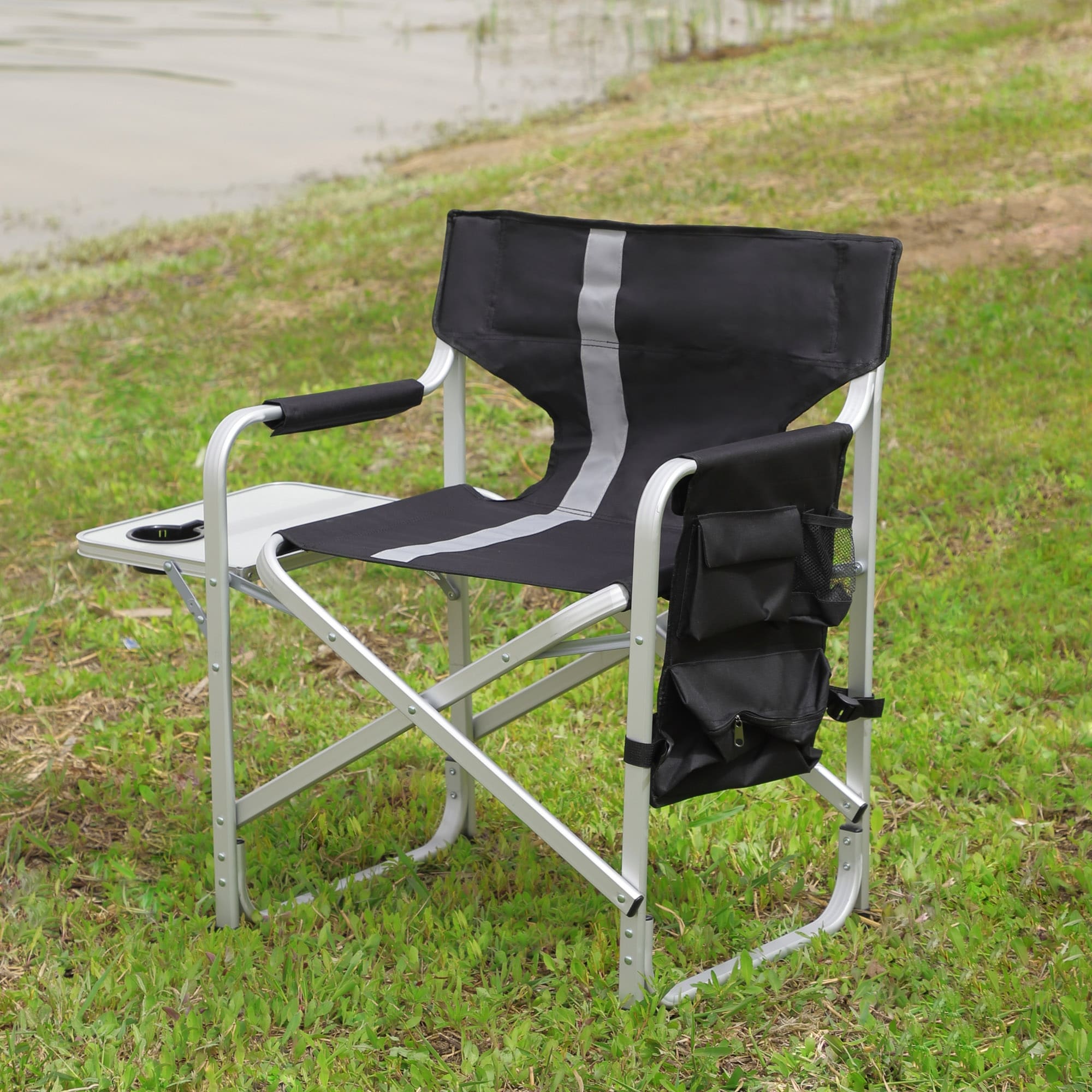 1 piece Padded Folding Outdoor Chair with Side Table and Storage