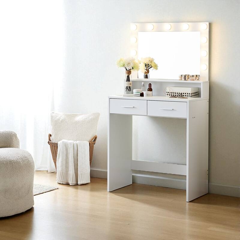 Vanity Desk with Lighted Mirror, Makeup Table with Drawers and 3 Lighting Modes for Bedroom