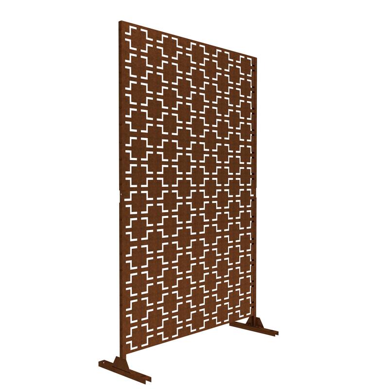 Outdoor Free Standing Metal Privacy Screen - Quadra - Red Brown-Quadra