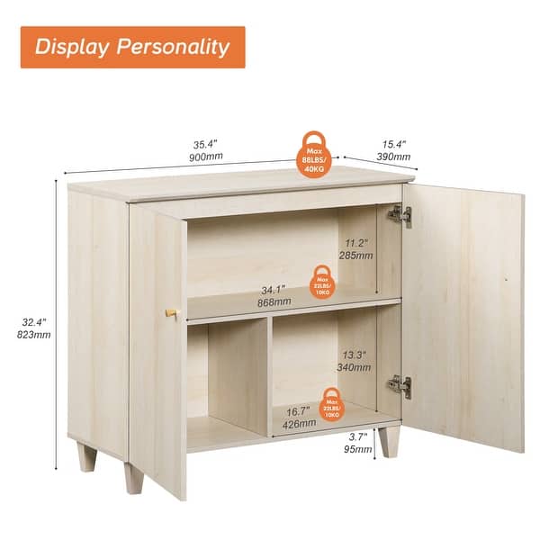 dimension image slide 2 of 9, Buffet Cabinet with 3 Compartments for Dining Room, 32.4"H Sideboard