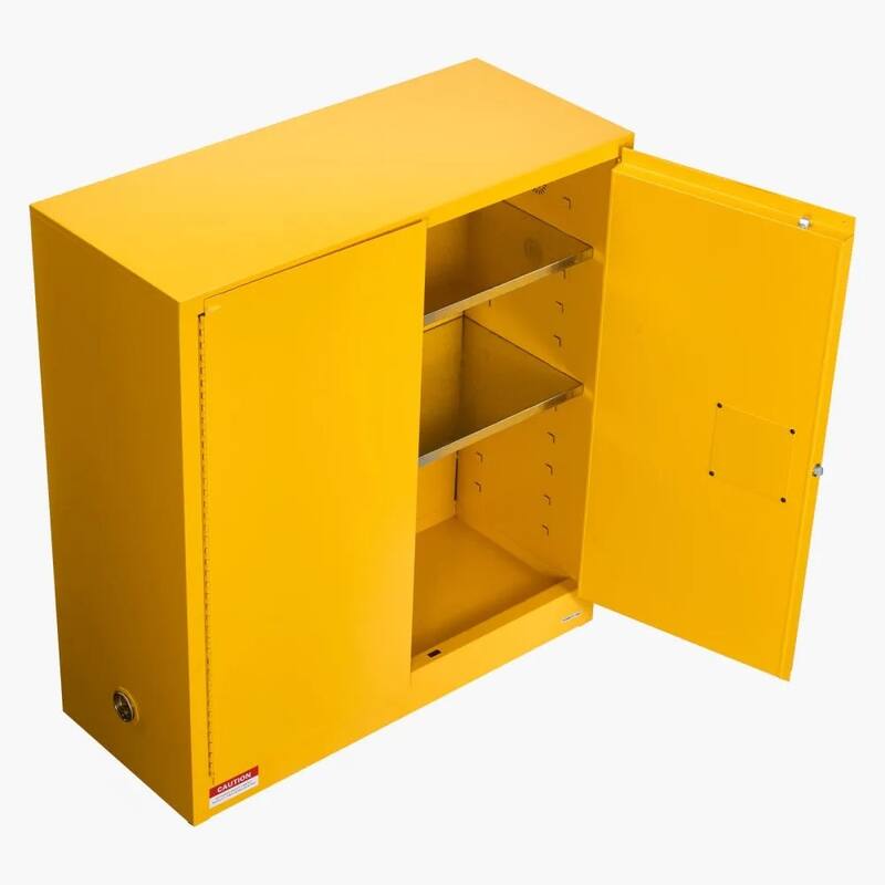 29 Gallon Heavy Duty Yellow Fireproof Cabinet for Flammable Liquids with Adjustable Shelves - 43” x 18.1” x 46.4”