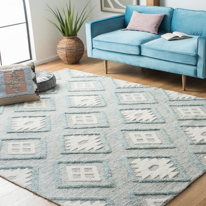 SAFAVIEH Handmade Vermont Sebrina Boho Wool Rug - 8' x 10' - Blue/Ivory