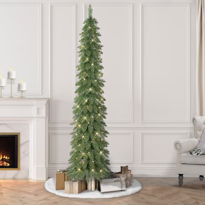 Puleo International 7 ft Pre-Lit Alpine Artificial Pencil Tree