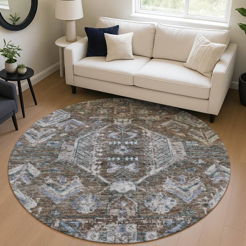 Machine Washable Indoor/ Outdoor Boho Traditional Chantille Rug