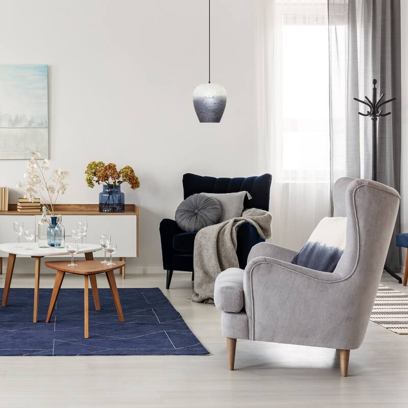 Lily River of Goods Black Metal and Glass 10.75-Inch Pendant Light with Adjustable Hanging Cord - 10.75" x 10.75" x 14/73"