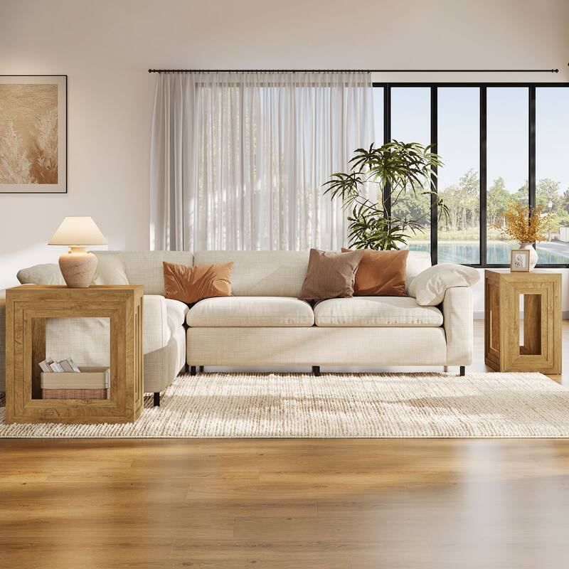 2-Tier Wooden End Table with Shelf Storage, Living Room Bedroom Side Table Accent Nightstand