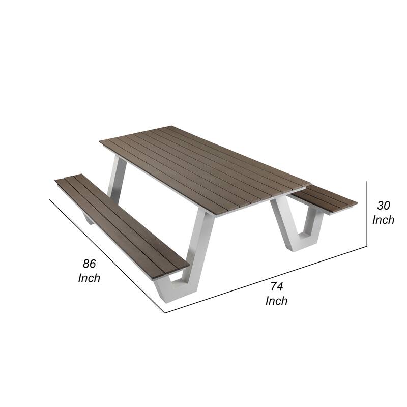 Limo 86 Inch Picnic Table, Smooth Gray Polyresin Slats, Aluminum Frame