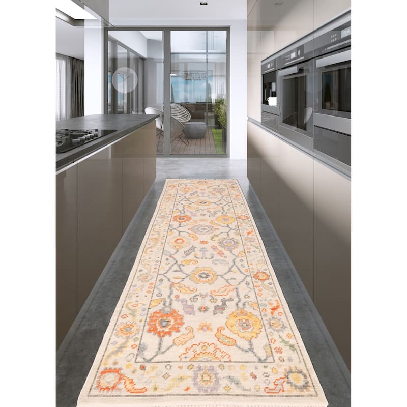 ECARPETGALLERY Hand-knotted Modern Oushak Ivory Wool Rug - 2'7 x 7'10